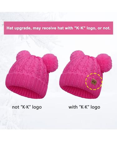 Baby Girls Double Pom Pom Bobble Hat - Toddler Winter Beanie | Kids Knitted Beanie Cap in Red | Boys Girls 1-6Y - Buy Online on GoSupps.com