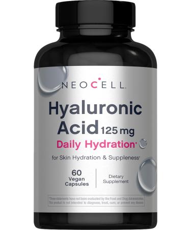 NeoCell Hyaluronic Acid Capsules | 60 Pills | 125 mg | Daily Hydration | Hair Skin & Nails | Vegan Supplement 60 Count (Pack of 1)