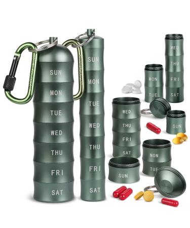 2 Pieces Set Outdoor Sealed Travel Pill Box Stackable Pill Organiser Waterproof Metal Organiser 14 Days a Week Pill Box Aluminium Pill Box for Fish Oil Vitamins and Secret Items