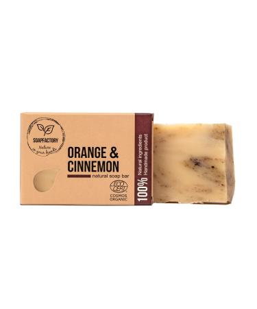 Soap Factory - Organic Soap Bar with Orange and Cinnamon  Natural Face and Body Exfoliating Soap  100% Natural Facial Cleanser  Organic Certified  Vegan  Cruelty Free  Handmade  3.88 ounce