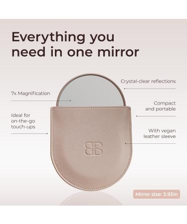 Beautifect 7x Magnifying Mirror - Clear Compact Mirror for Precision Makeup Tweezing & Skincare Travel Magnifying Pocket Mirror with Vegan Leather Sleeve Fits Glow Mirror - Matte Gold - Buy Online on GoSupps.com