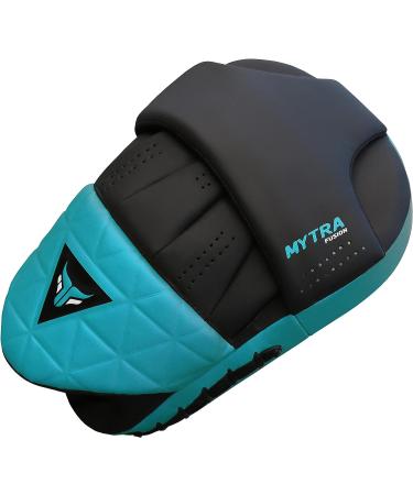 Muay Thai Round Boxing Pad Set - Real Leather MMA Kick Pads for Kickboxing & Martial Arts | Black/Turquoise - Buy Online on GoSupps.com