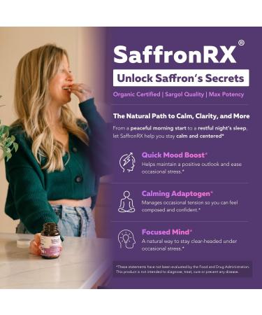 Organic Saffron Extract: Optimized Extract with Safromotivines Safranal and Crocins Clinically Studied | Premium Persian Sargol Quality | Supports Mood Calmness and Relaxation 30 Servings - Buy Online on GoSupps.com