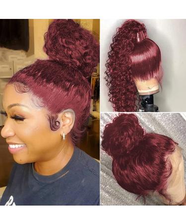 20 Burgundy Lace Front Human Hair Wig 99J - Pre Plucked Kinky Curly HD Transparent 360 Full Lace Wig for Women - Buy Online on GoSupps.com