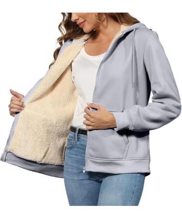 Warm Hanxiulin Fleece Plush Jacket for Women - Cozy Zipper Wool Hoodie Fluffy Autumn Winter Coat in Gray 3XL - Buy Online on GoSupps.com
