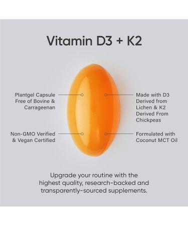 Sports Research Vegan Vitamin D3 + K2 Supplement - 5000IU Vitamin D, 100mcg Mk7 Vitamin K - 160 Softgels - Buy Online on GoSupps.com