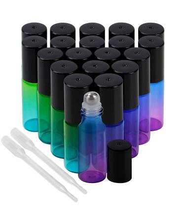 Belle vous 20s Set Blue Green Roll on glass bottles for essential oil with droppers - 5 ml of glass bottles for filling black lid & stainless steel balls for aroma oils perfume & deor roller for filling