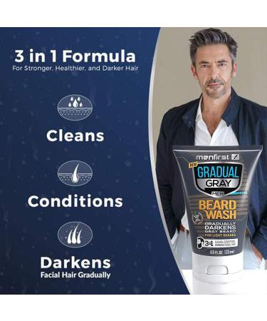 MenFirst Gradual Gray Darkening Beard Wash - Light Shades for Blonde and Light Brown Hair - Reduce White Beard Color - 4.6 Fl Oz - Buy Online on GoSupps.com