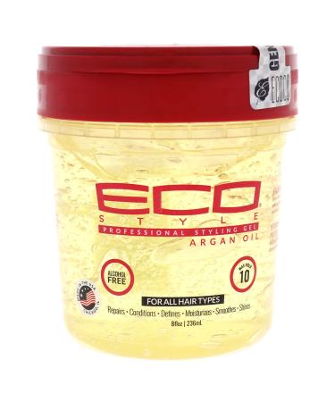 Ecoco Eco Style Gel - Argan Oil - 100% Pure Olive Oil - Promotes Healthy Hair - Nourishes And Repairs Hair - Long-Lasting Shine - 10/10 Maximum Hold - Tames Frizzy Hair - For All Hair Types - 8 Oz