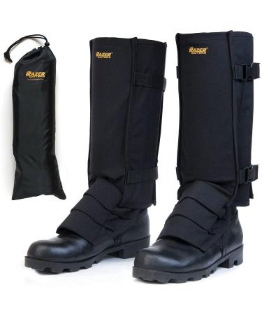 Razer Snake Gaiters for Hiking, Hunting - Snake Bite Protection Guards for Legs with Carry Bag, Heavy Duty, Adjustable Lightweight Flexible Design fits Men, Women - Lab Tested in USA Black