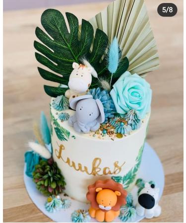 Personalised Animals Cake Toppers Set Edible Panda Lion Zebra Elephant Giraffe Monkey Decorations with an Edible Glue Set of 5 - Buy Online on GoSupps.com