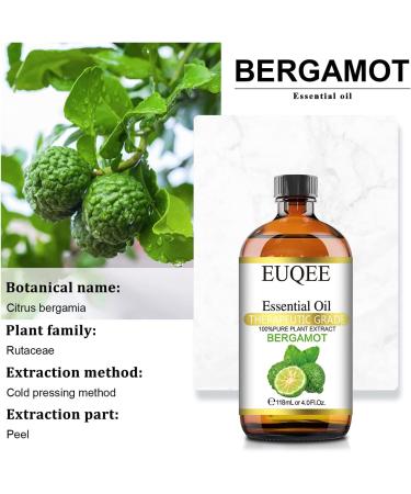 EUQEE 100% Pure Bergamot Essential Oil - 118ml Large Bottle for Aromatherapy, Diffuser, Candle & Soap Making - Buy Online on GoSupps.com