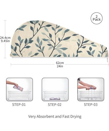 Dark Green Leaf Hair Towel 2 Pack - Super Absorbent Quick Dry Hair Turbans for Women & Girls - Fast International Shipping - Buy Online on GoSupps.com