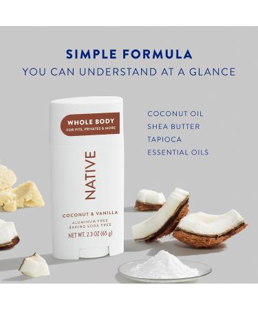 Native Whole Body Deodorant Stick Contains Naturally Derived Ingredients Deodorant for Men and Women | 72 Hour Odor Protection Aluminum Free with Coconut Oil and Shea Butter | Coconut & Vanilla - Buy Online on GoSupps.com