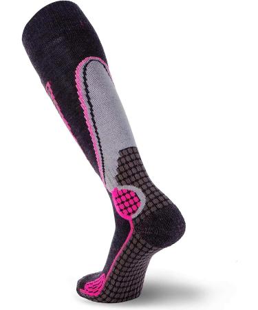 Pure Athlete High Performance Wool Ski Socks - Merino Wool Thermal OTC Socks 1 Pair - Black/Grey/Neon Pink - Small - Buy Online on GoSupps.com