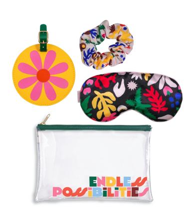 ban.do Getaway Travel Accessories Set Vacation Essentials Pack Includes Zipper Pouch Eye Sleeping Mask Luggage Tag and Hair Scrunchie Endless Possibilities