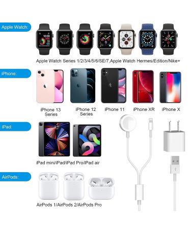 Apple MFi Certified 2 in 1 iPhone & Watch Charger - Magnetic iWatch Charging Cable with USB Wall Charger - Compatible with Apple Watch Series & iPhone 14/13/12/Pro/Max/XR/X - 6.6 FT - Buy Online on GoSupps.com