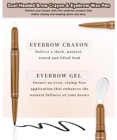 2-in-1 Eyebrow Pen & Brow Freeze Gel - Waterproof Long-Lasting Definer & Setter - Light Brown - Smudge-Proof Crayon Pomade & Clear Wax Pencil for Natural Look - Buy Online on GoSupps.com