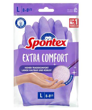 Spontex Extra Comfort premium household gloves with soft textile lining ideal for all cleaning work in the household 30 C washable size L (8-8.5) 1 pair purple L Extra Comfort