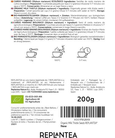 Milk Thistle Tea Organic 200g (100 Cups) | Milk Thistle Seeds Loose Leaf Herbal Tea | Silybum Marianus REPLANTEA - Buy Online on GoSupps.com