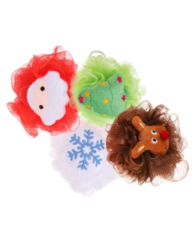 Healeved 4pcs Bath Shower Loofah for Body Shower Sponge Holiday Mesh Scrubber Shower Ball Sponge Snowflake Pouf Sponge Bath Wipes Xmas Tree Mesh Loofah Bath Supply Stuffing Cotton
