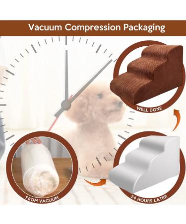 Kphico Sturdy 3 Tiers Foam Dog Stairs for High Beds - Non-Slip Pet Steps for Small Dogs & Cats - 15.7 High Dog Ramp - Extra Wide & Deep - Includes Pet Hair Remover Roller - A-Brown - Buy Online on GoSupps.com