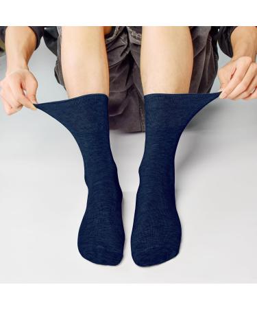 SkiBeaut Diabetic Crew Socks for Men - 8 Pairs Loose Cuff Mid-Calf Socks for Pregnant Women & Elderly - Navy Blue - Buy Online on GoSupps.com