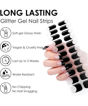 DMQ Semi Cured Gel Nails Strips 22 Stickers Black French Nail Wraps Soft Self-Adhesive Gel Nail Stickers Long-Lasting Nail Gel Strips for Women Girls Nails Manicure - UV/LED Lamp Required - Buy Online on GoSupps.com