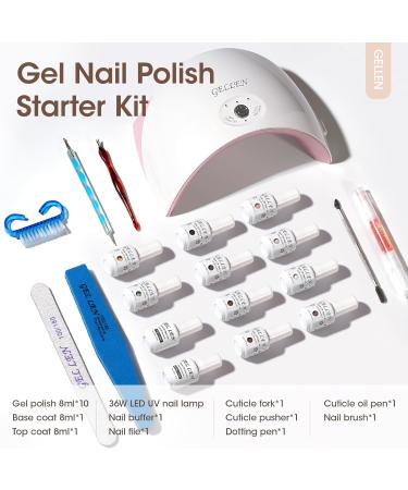 Gellen Gel Nail Polish Kit with UV Light - Gel Nail Polish Starter Kit 36W Nail Lamp & Gel Base Top Coat Black White Nude Jelly Gel Polish 10 Classic Colors Nail Art Gel Kit Manicure Set - Buy Online on GoSupps.com