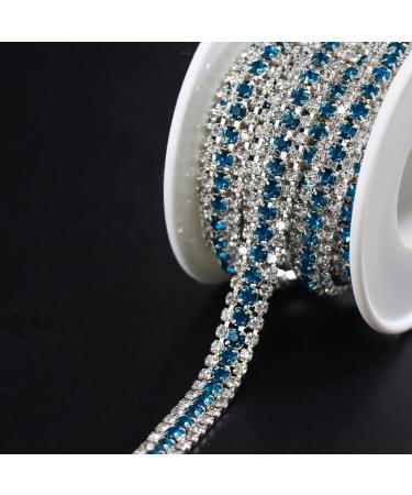 Jerler 3 Rows 5 Yards Rhinestone Trim Close Chain for Crafts Wedding and Clothing Decorations (Acid Blue) Acid Blue 5 Yards