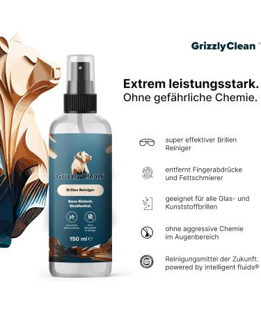 Grizzlyclean Glasses Cleaner Spray - Streak-Free Shine for All Types of Glasses (150ml) - Effective Cleaning for Reading Sports and Sunglasses - Buy Online on GoSupps.com