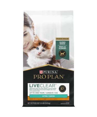 Purina Pro Plan LiveClear with Probiotics Allergen Reducing Kitten Dry Cat Food Dry Food NEW! Kitten 5.5 lb. Bag