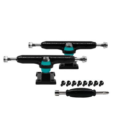 Teak Tuning Prodigy Fingerboard Trucks with Upgraded Lock Nuts, Midnight Black Colorway - 32mm Wide - Professional Shape, Appearance & Components - Includes Pro Duro 61A Bubble Bushings in Teak Teal