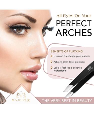 Slant Tweezers Set for Women and Men - Stainless Steel Precision Pluckers for Ingrown Hair, Splinters, Ticks, and Brow, Chin, Facial Hair Removal by Majestic Bombay - Black - Buy Online on GoSupps.com