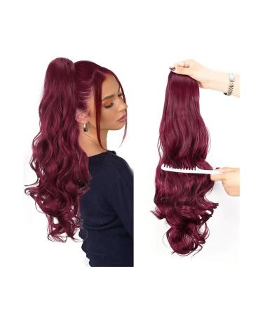 Body Wave Ponytail Hair Extension 24" Long Curly Wavy Drawstring Ponytail Hairpieces Clip in Natural Looking Synthetic Hair Extension for Women (Color : Burg Size : 24inches) 24inches Burg