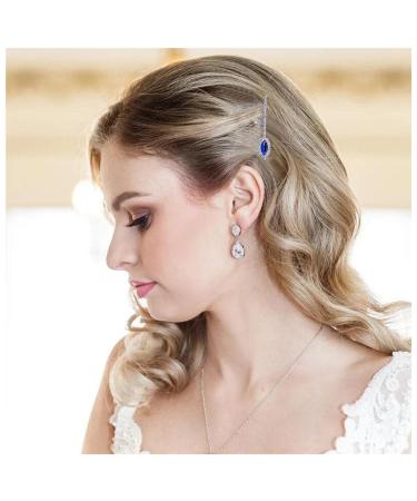 Inilbran Vintage Sapphire Crystal Hair Pin Barrettes Blue Crystal Wedding Hair Barrettes Vintage Rhinestone Hairpin Barrette Bling Cz Hair Pins Hairclip Decorative Bobby Pins Bridal Hairclip(Style A)