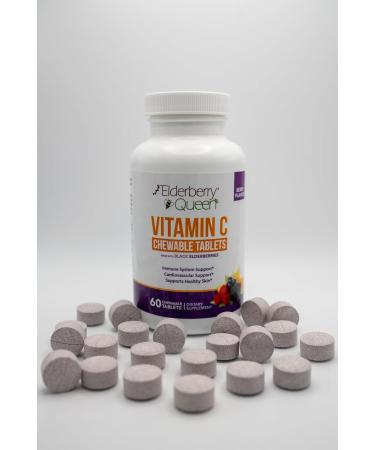 Elderberry Queen Chewable Vitamin C 500mg - Immune Boost & Antioxidant Support Tablets with Vitamin A, E & Organic Echinacea, Elder Fruit, Acerola - Natural Dietary Supplement, 60 Count - Buy Online on GoSupps.com