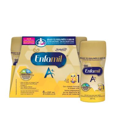 Enfamil A+ Baby Formula Ready to Feed Bottles DHA (a type of Omega-3 fat) to help support brain development Age 0-12 months 237ml x 6 count 1.42 l (Pack of 1)