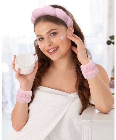 Sponge Spa Headband for Women Pink Face Washing and Makeup Headband with Bonus Scrunchie and Wash Bands - Buy Online on GoSupps.com