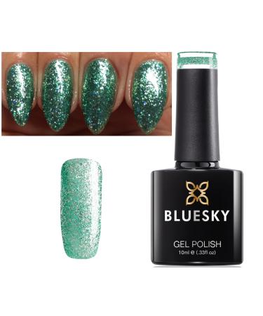 Bluesky Nail Gel Polish GREEN GLITTER HOLOGRAPHIC PLATINUM 25 UV LED Soak Off 10ml
