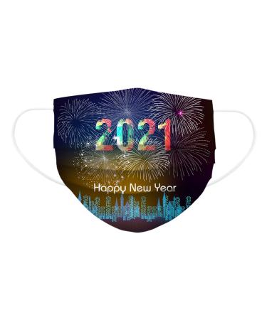 ZQP BEUU 50PCS Adult Outdoor Gear 2021 Happy New Year Disposable 3-Ply Disposable Face Mack Face Covering Bandana for Outdoor