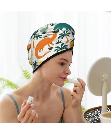 Hair Towel Wrap for Quick Drying - Dinosaur & Tropical Leaves Design | Best Hair Turban & Drying Towel with Button - Buy Online on GoSupps.com