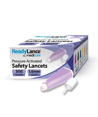 ReadyLance, Pressure Activated Safety Lancets, 100 Lancets, 30Gx1.6MM, Purple 30G x 1.6MM