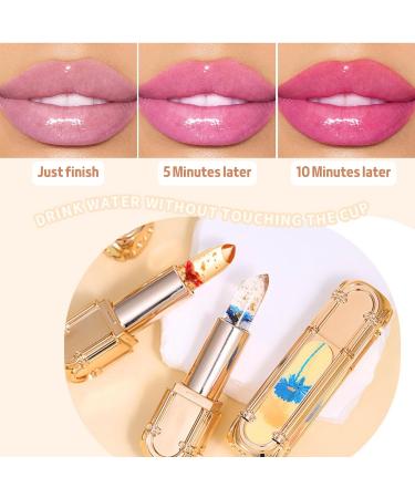 Crystal Flower Jelly Lipstick Temperature Colour Changing Lipstick Tinted Lip Balm Plumping Lip Gloss Moisturising Lip Care Waterproof Lipsticks for Women Long Lasting - Buy Online on GoSupps.com