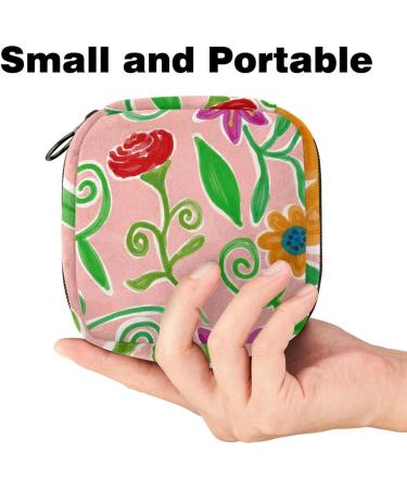 Shop Colorful Menstruation Pad Bag with Zipper - Stylish Tampon & Napkin Bags for Women & Girls | Flower Art Design - Buy Online on GoSupps.com