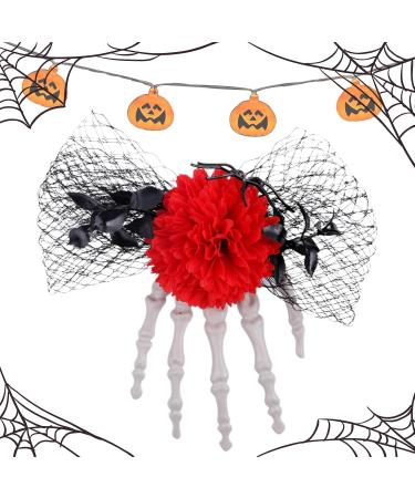Skeleton Hand Hair Clips | Skeleton Hand Rose Barrettes | Portable Hair Accessories Horror Headwear for Masquerade Role Stage Show Red - Buy Online on GoSupps.com