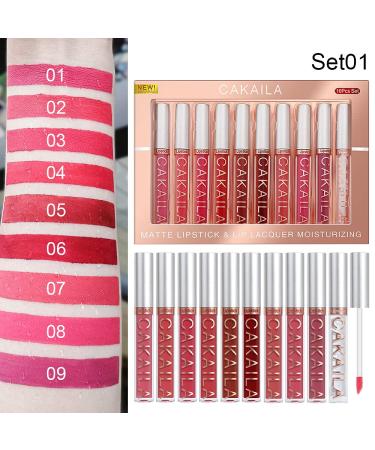 Matte Liquid Lipstick Set with Lip Plumper Gloss | Long Lasting, Waterproof, Moisturizing | High Pigmented Lip Stain Gift Set for Girls & Women - 9+1 Colors 01 - Buy Online on GoSupps.com