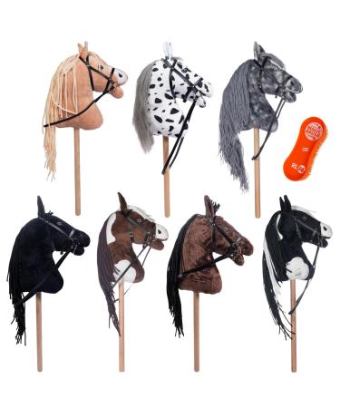 RL24 HKM - Hobby Horse Pepper incl Magicbrush |Hobbyhorse with bridle |Plush horse with wooden stick & long mane |Stock horse without handles & rolls |black-and-white