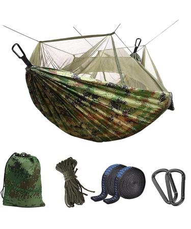 Camping Hammock with Mosquito Net Uplayteck Portable Double/Single Travel Hammock Insect Netting 210D Nylon Hammock Swing for Backyard Garden Camping Backpacking Survival Travel (Camo) Camouflage