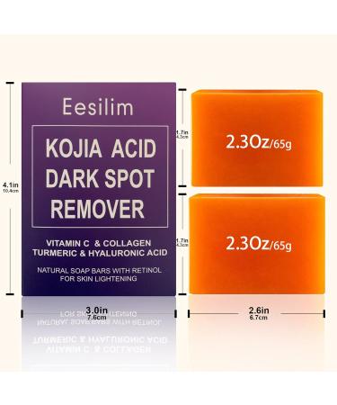 Eesilim Kojic Acid Skin Brightening Soap 65g - 2 Bars | Hyaluronic Acid, Tea Tree Oil | Dark Spot & Acne Scar Removal | Freckle Elimination | Men/Women, All Skin Types - Buy Online on GoSupps.com